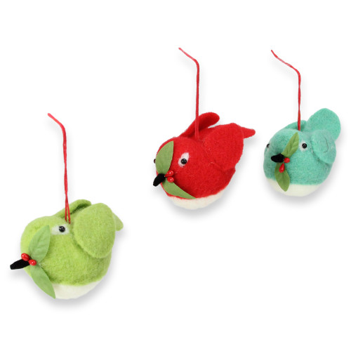 3ct Vibrantly Colored Birds with Holly Berries Christmas Ornaments 5"