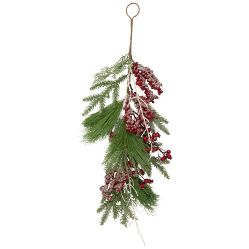 28" Frosted Red Berries and Pine Cones Artificial Christmas Teardrop Swag
