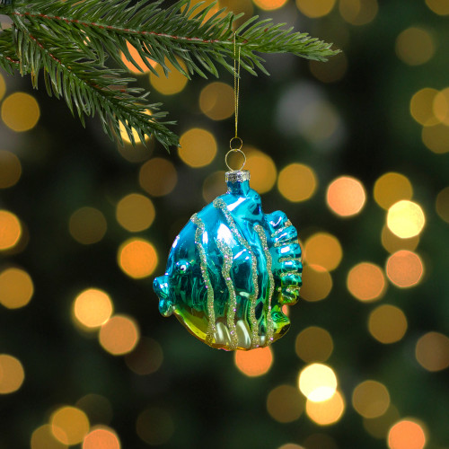 3" Turquoise and Gold Glass Fish Christmas Ornament