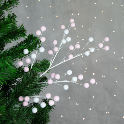 24" Pink and White Pom Pom Christmas Spray