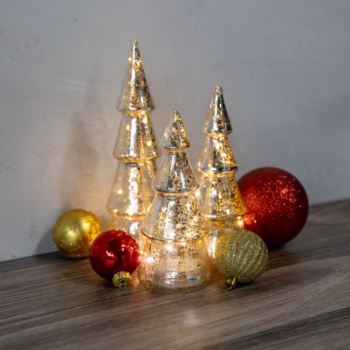 Battery Operated Silver Mercury Glass Trees - Set of 3
