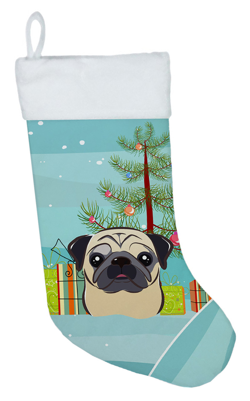 Christmas Tree and Fawn Pug Christmas Stocking BB1634CS