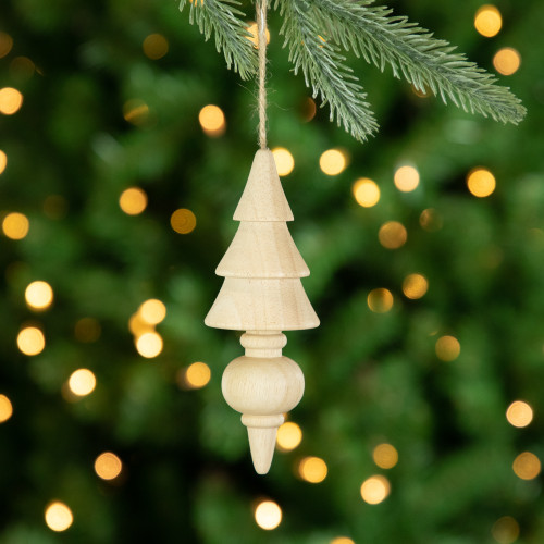 Set of 3 Natural Trees Wooden Christmas Ornaments 5.5"