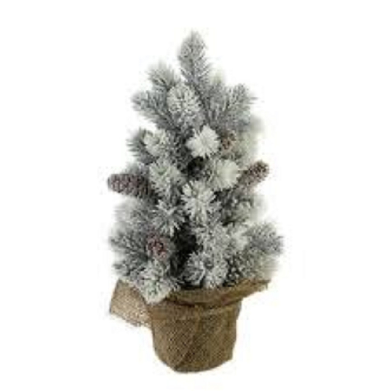 12" Potted Flocked Pine with Pine Cones Medium Artificial Christmas Tree �C Unlit