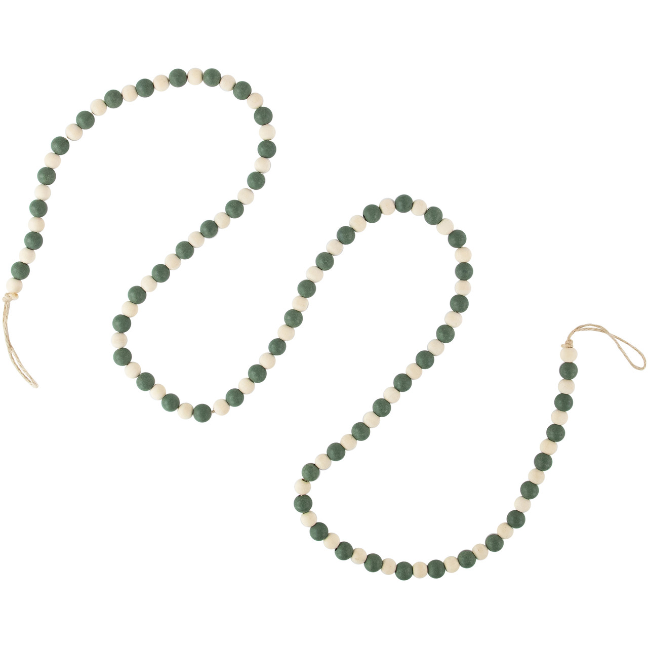 6' Green and Cream Wooden Beads Christmas Garland, Unlit