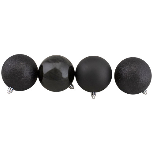 32ct Jet Black Shatterproof 4-Finish Christmas Ball Ornaments 3.25" (80mm)
