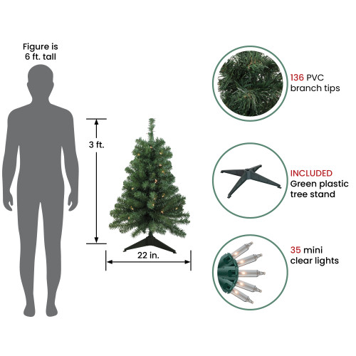 3' Pre-Lit Green Medium Blackwater Fir Artificial Christmas Tree - Clear Lights