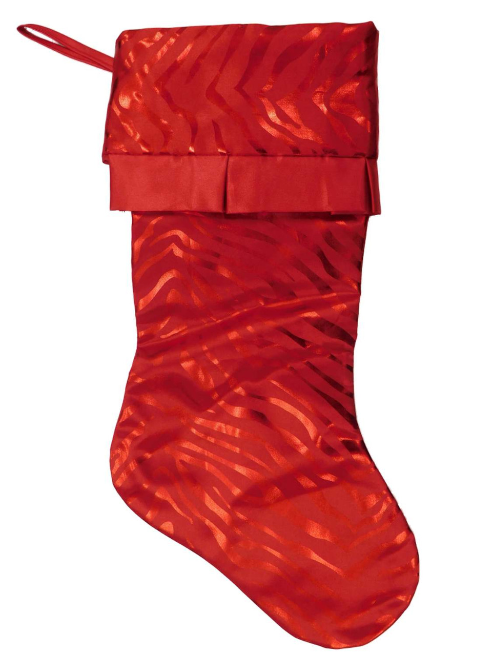 Metallic Red Zebra Stripe Animal Print Satin Christmas Holiday Stocking