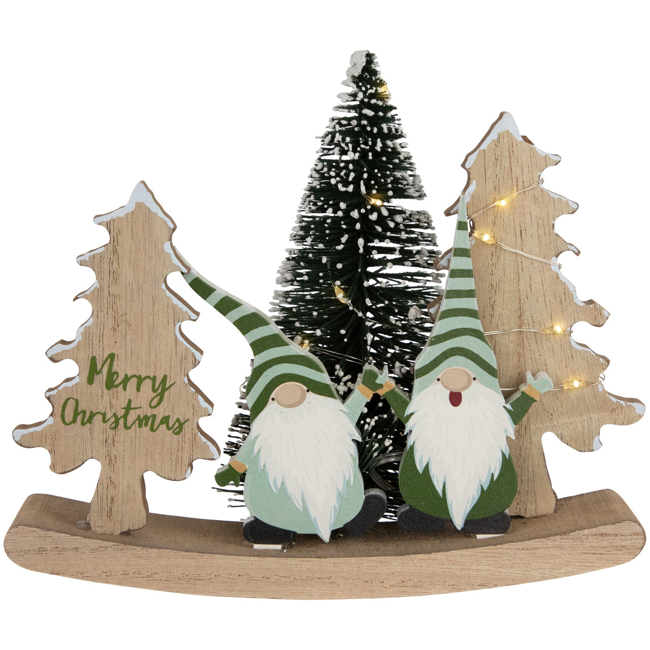 LED Lighted Gnomes and "Merry Christmas"  with Trees Decoration - 6.5"