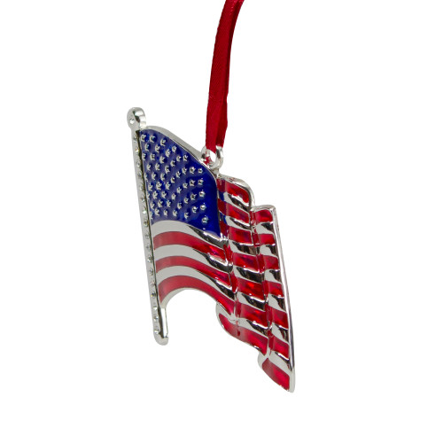 3.25" Silver Plated American Flag with European Crystals Christmas Ornament
