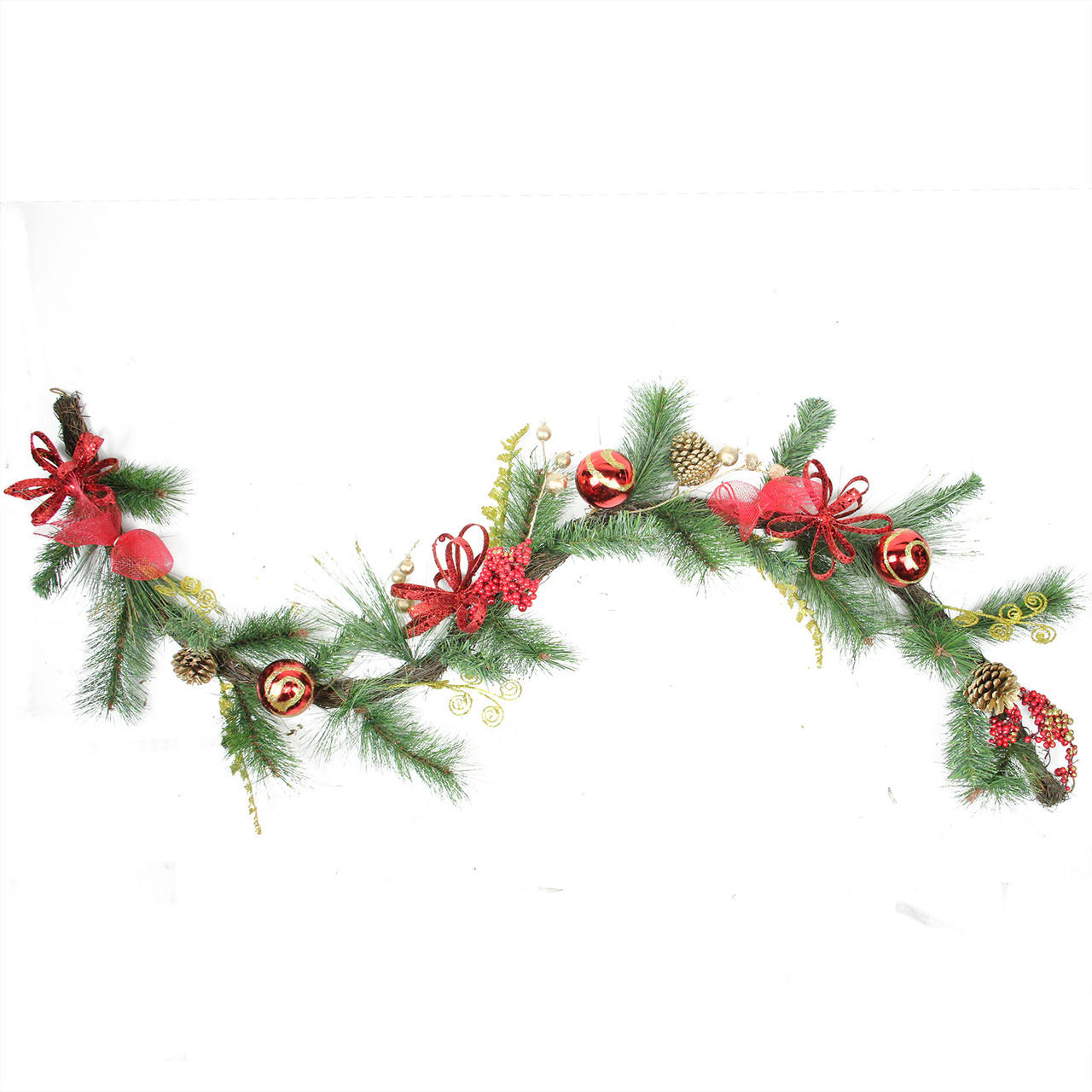 Bows, Berries and Ornaments Mixed Pine Artificial Christmas Garland - 6' x 10" - Unlit