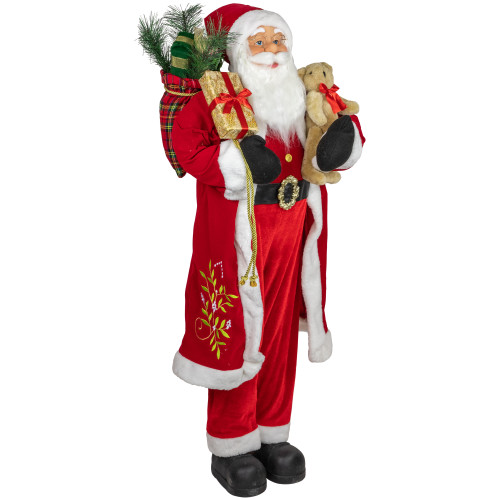 48" Santa Claus with Teddy Bear and Gift Sack Standing Christmas Figure