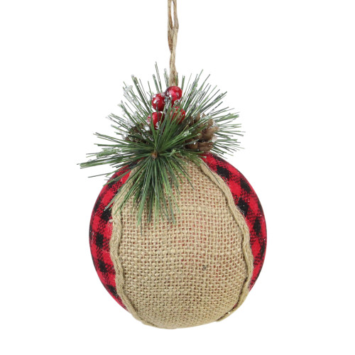 5.5" Red and Black Plaid with Burlap Christmas Ornament