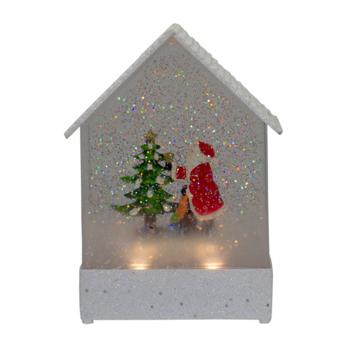 8.25" White and Red House Shaped Christmas Snow Globe