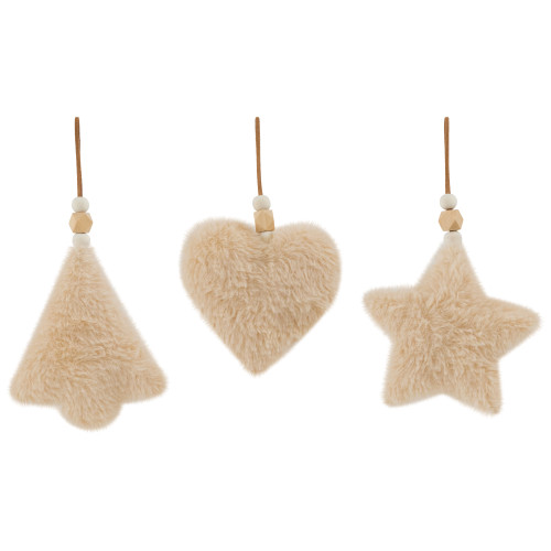Plush Tree, Star and Heart Shaped Plaid Christmas Ornaments - 4.5" - Set of 3