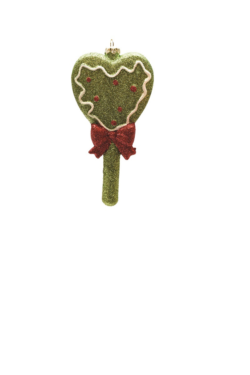 5.75" Glittered Green and Red Shatterproof Christmas Heart Lollipop Ornament