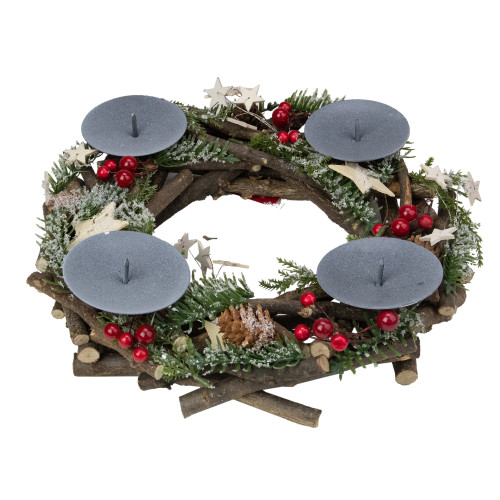 Frosted Pine Cones, Berries and Stars Votive Christmas Candle Holder - 12"