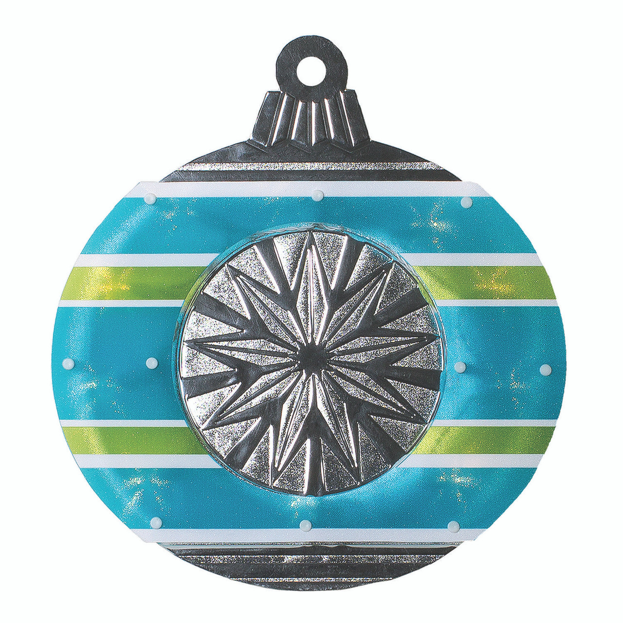 15.5" Blue and Green Lighted Christmas Ornament Window Silhouette