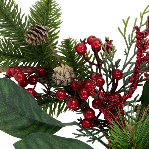 Red and Green Foliage, Pinecones and Berries Artificial Christmas, 17-Inch, Unlit