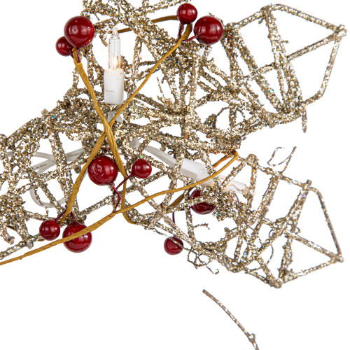 19" Lighted Silver Glittered Berry Rattan Snowflake Christmas Window Decoration