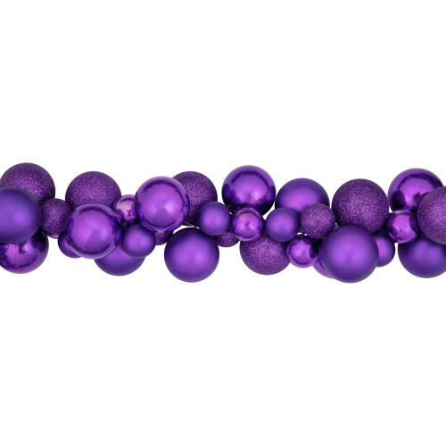 6' Purple 3-Finish Shatterproof Ball Christmas Garland