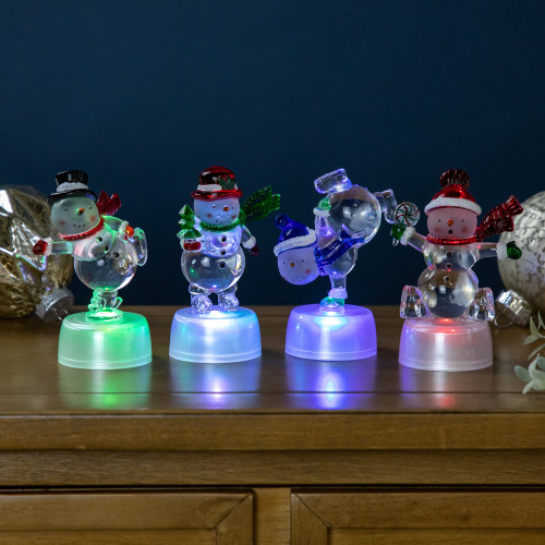LED Lighted Color Changing Snowmen Acrylic Christmas Decorations - 4.25" - Set of 4