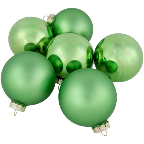 6ct Shiny and Matte Green Glass Ball Christmas Ornaments 3.25" (82mm)