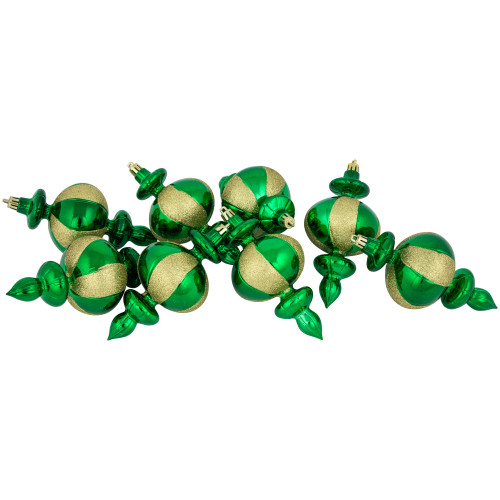 8-Count Green Shatterproof Finial Christmas Ornaments, 6"