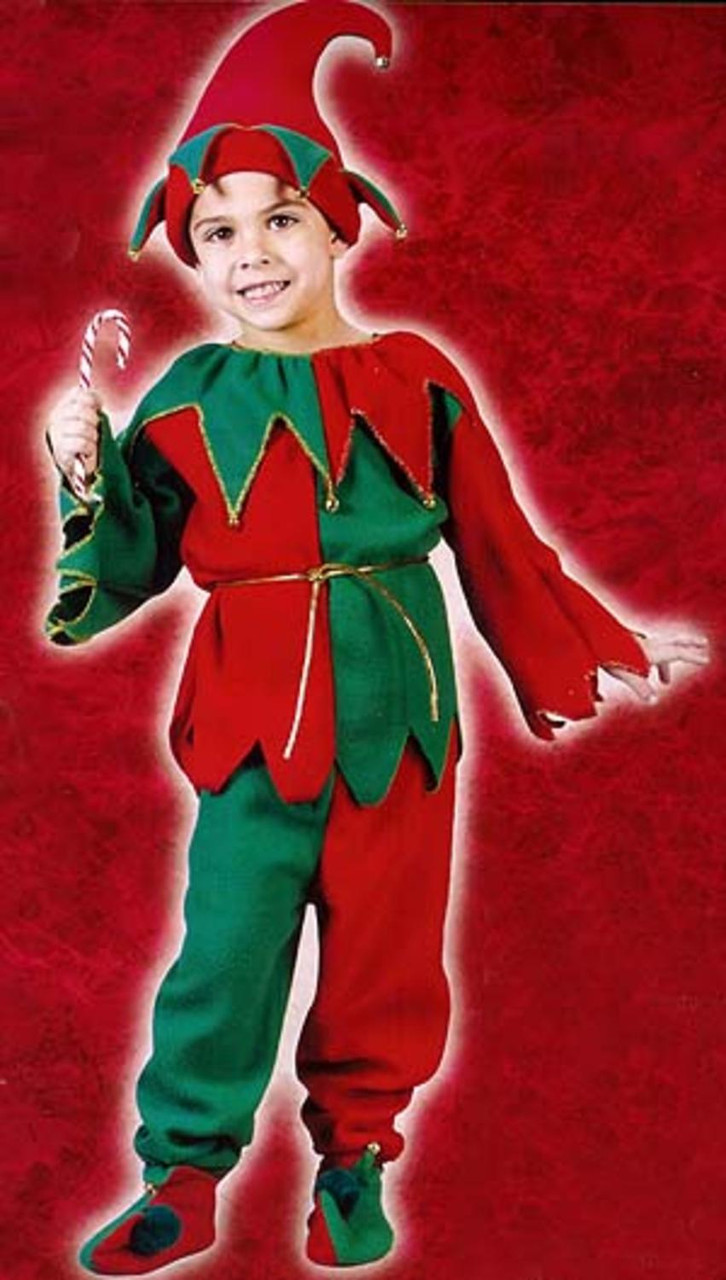 Red and Green Fun Elf Plush Unisex Child Christmas Costume - Medium