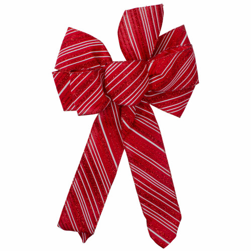 Glitter Striped 6-Loop Christmas Bow Decoration - 9" x 14" - Red and White