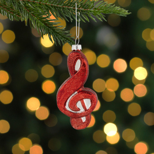 4.25" Red Treble Clef Glass Christmas Ornament