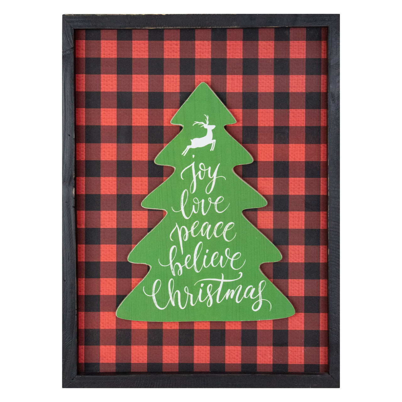 16" Red and Black Buffalo Plaid Christmas Tree Shadow Box Wall Plaque