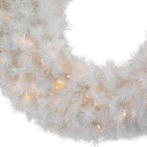 Pre-Lit White Alaskan Pine Artificial Christmas Wreath, 36-Inch, Warm White LED Lights