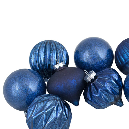 Set of 12 Blue Finial and Glass Ball Christmas Ornaments