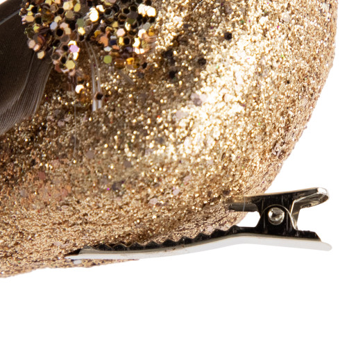 8" Gold Glitter Embellished Clip On Bird With Feathers Christmas Ornament