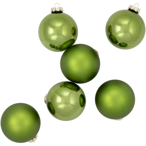 6ct Kiwi Green 2-Finish Glass Christmas Ball Ornaments 3.25" (80mm)