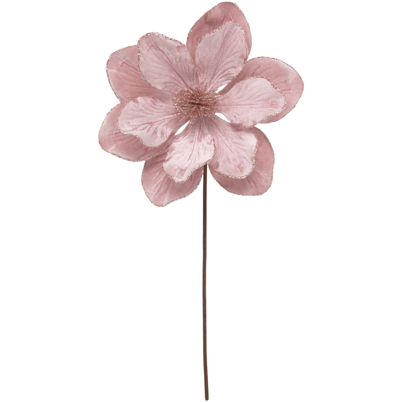 23" Glittered Pink Magnolia Christmas Stem Spray