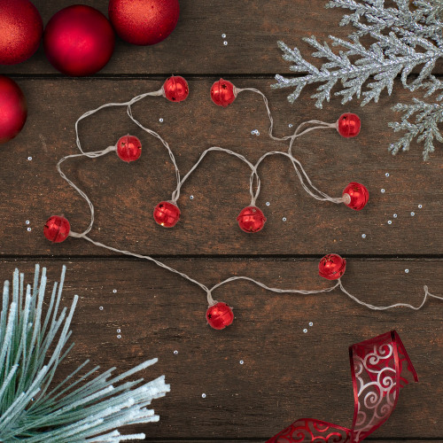 10-Count LED Red Christmas Bells Fairy Lights, 5.5ft, Copper Wire