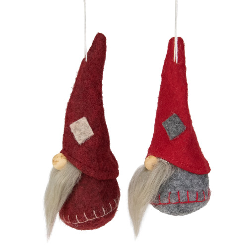 Set of 2 Gray and Burgundy Santa Christmas Gnomes Ornaments 4"