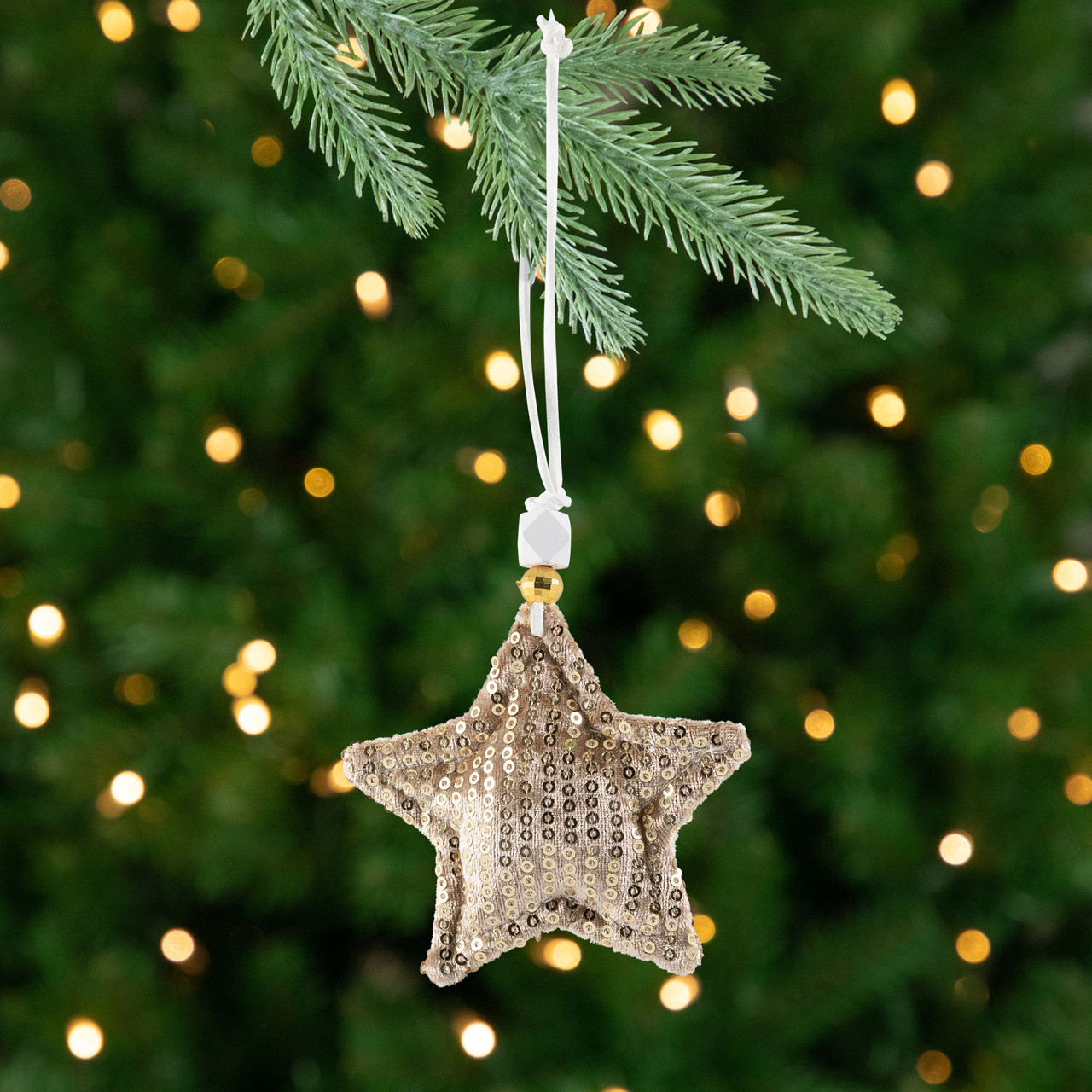 Sequin Stars and Trees Plush Christmas Ornaments - 4" - Set of 4