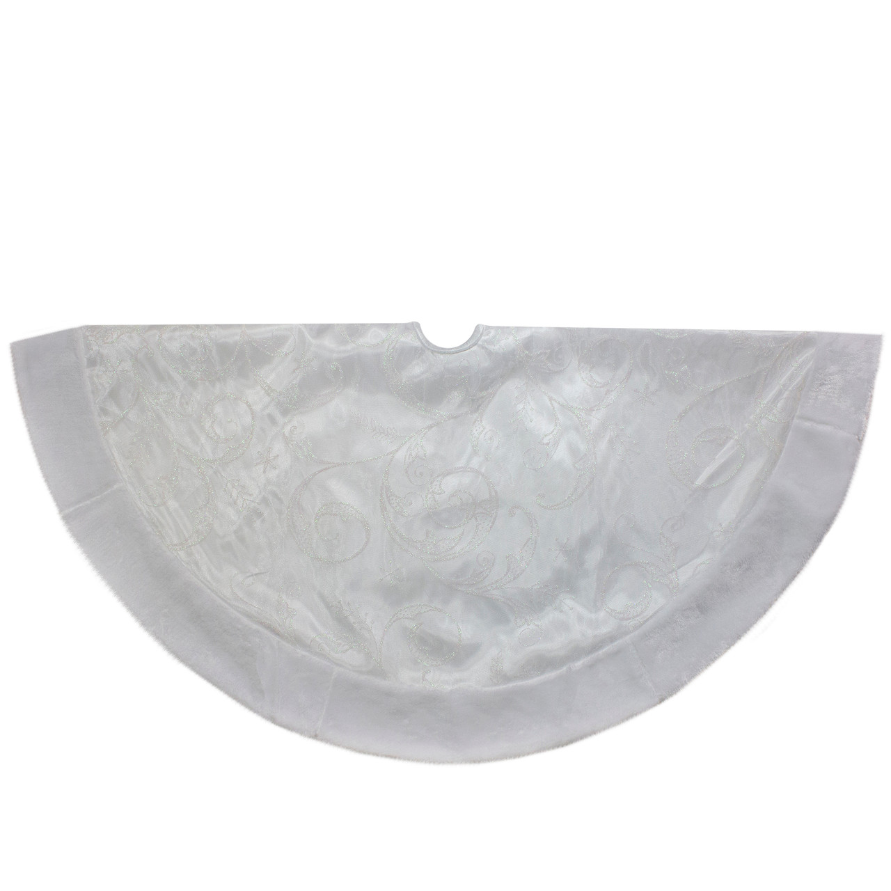 48-Inch White Sheer Organza With Faux Fur Trim Christmas Tree Skirt