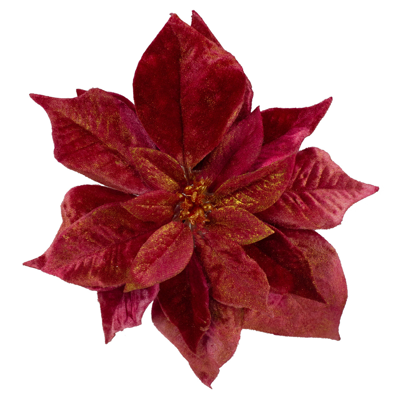 9" Red and Gold Artificial Poinsettia Clip-On Christmas Ornament