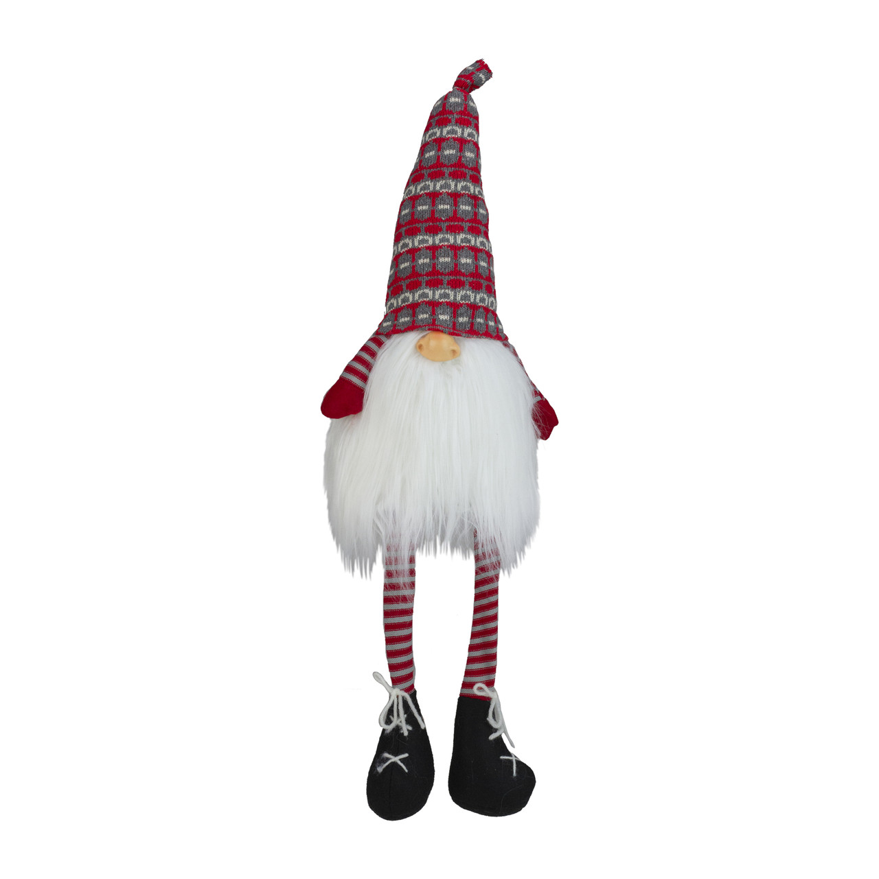 Striped Christmas Santa Gnome with Dangling Legs - 23" - Red and Gray