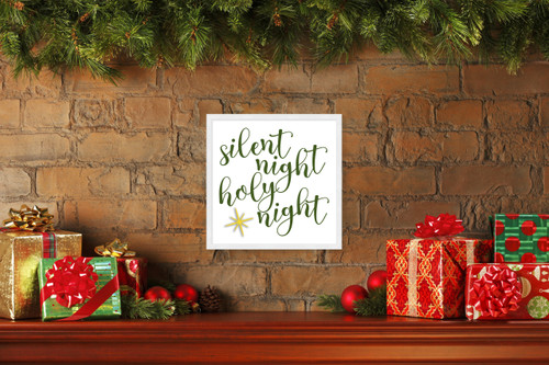 Silent Night Holy Night 15.5" x 15.5" Framed Christmas Wall Decor Art Print Sign Poster in a Natural Wooden Frame with UV Acrylic and Hangers