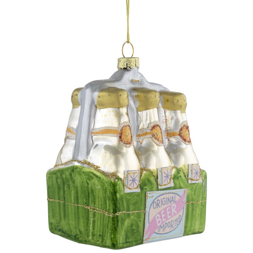 4.25" Imported Beer Six Pack Glass Christmas Hanging Ornament