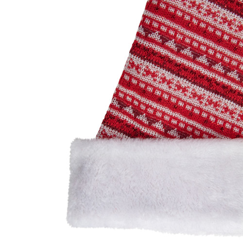 17" Red and White Nordic Striped Santa Hat With Pom Pom