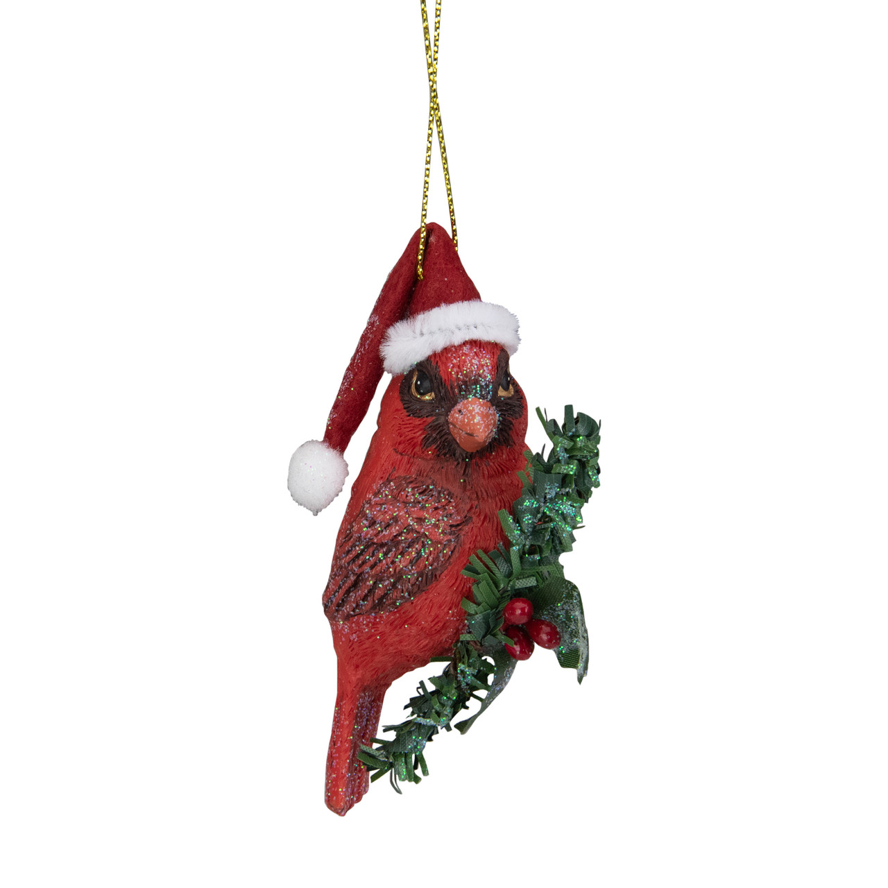 3.5" Red Cardinal Bird Wearing Santa Hat Christmas Ornament