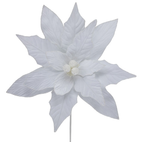 24" Winter White Glittered Poinsettia Christmas Stem Spray