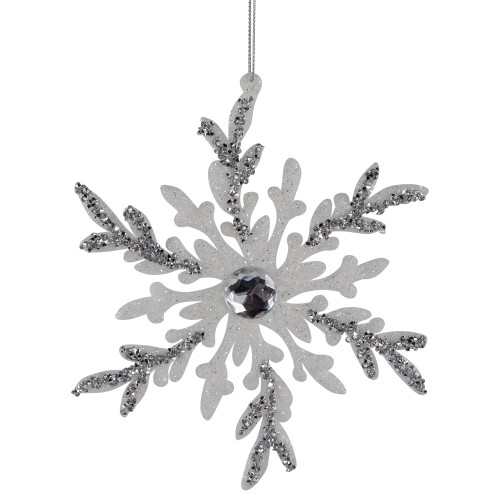 Set of 4 White and Silver Glitter Snowflakes Christmas Ornaments 6"