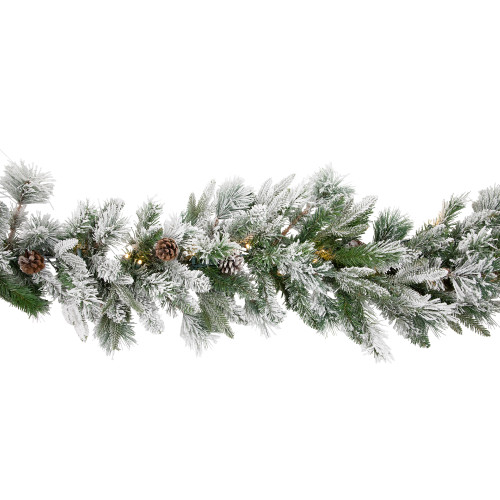 Real Touch?? Pre-Lit Flocked Mixed Rosemary Pine Artificial Christmas Garland - 9' x 14" - Warm White LED Lights